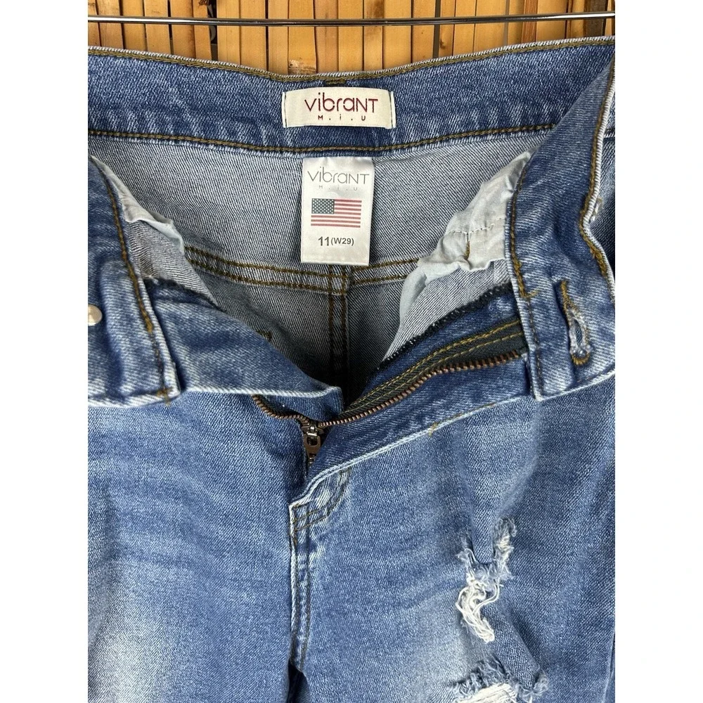 Vibrant MIU Jeans Women Size 11 Distressed High Waist Blue Straight Leg‎ 29x32 - Picture 11 of 16
